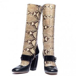 PRADA beige/black SNAKESKIN leather Knee-High Boot